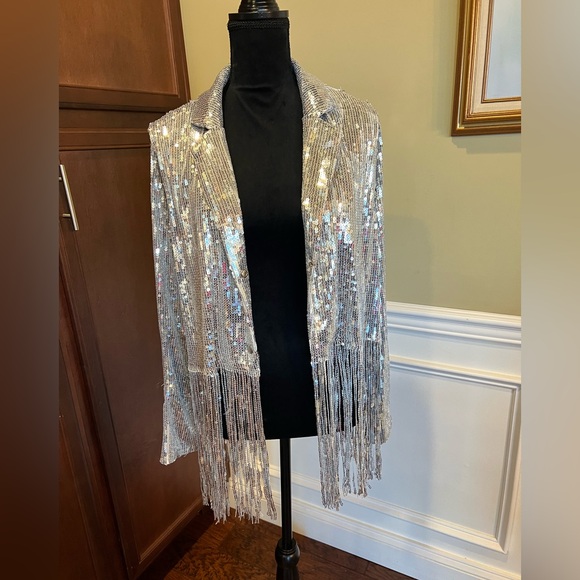 Ashley Stewart Shimmering Silver Fringe Blazer - Picture 6 of 10